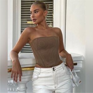 White Fox Tan Strapless Corset Top